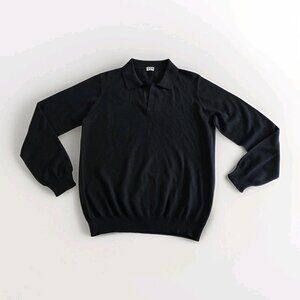 Son of a Tailor Merino Wool Polo Sweater Men M / L Black LS Grunge Minimalist
